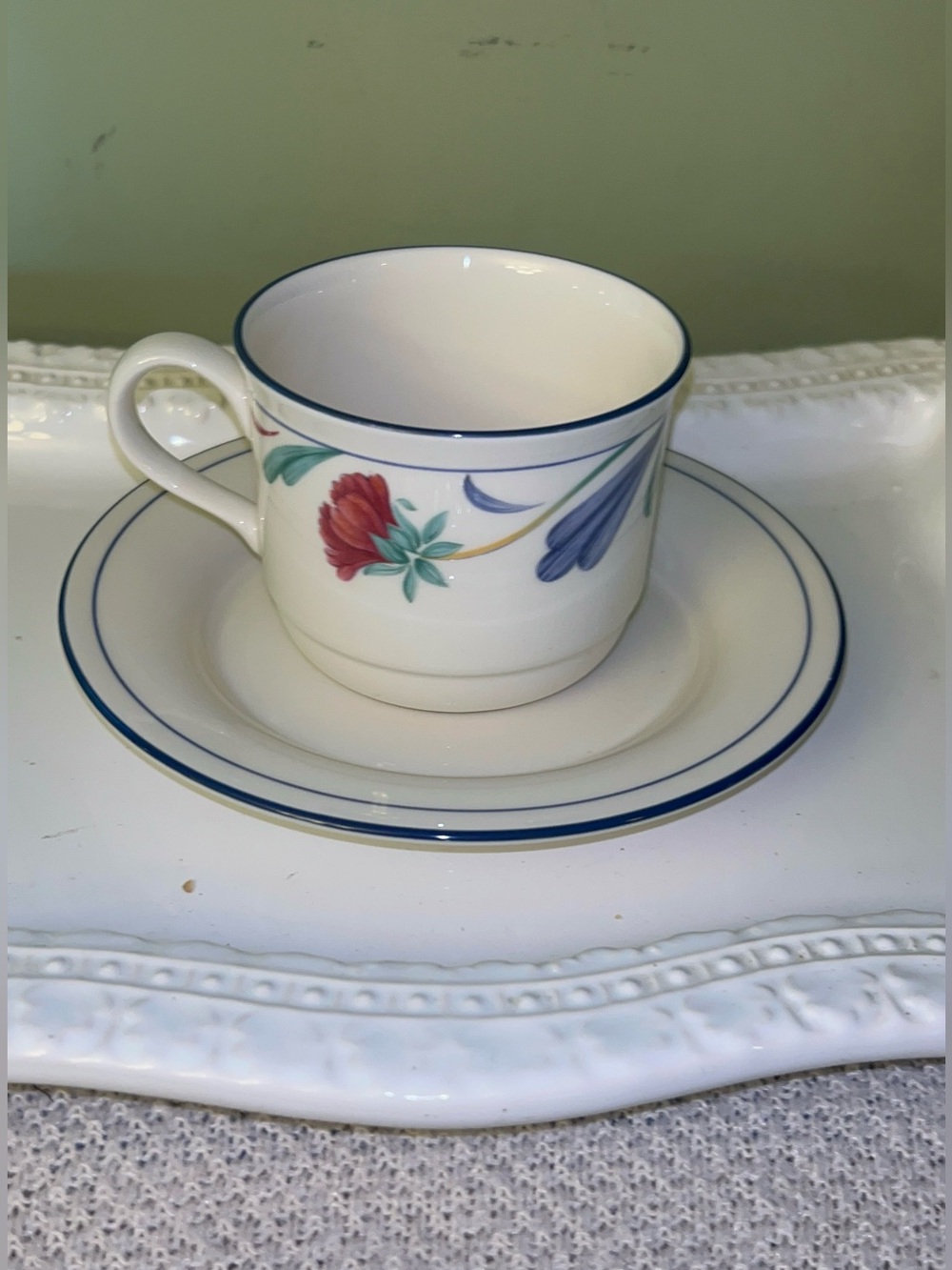 Vintage Lenox "Poppies on Blue" Chinastone Flat Cup and Saucer Set x4